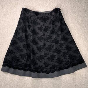 Susan Bristol Elegant Black Lace Gray Skirt Flare Elegant Dressy Formal Primrose
